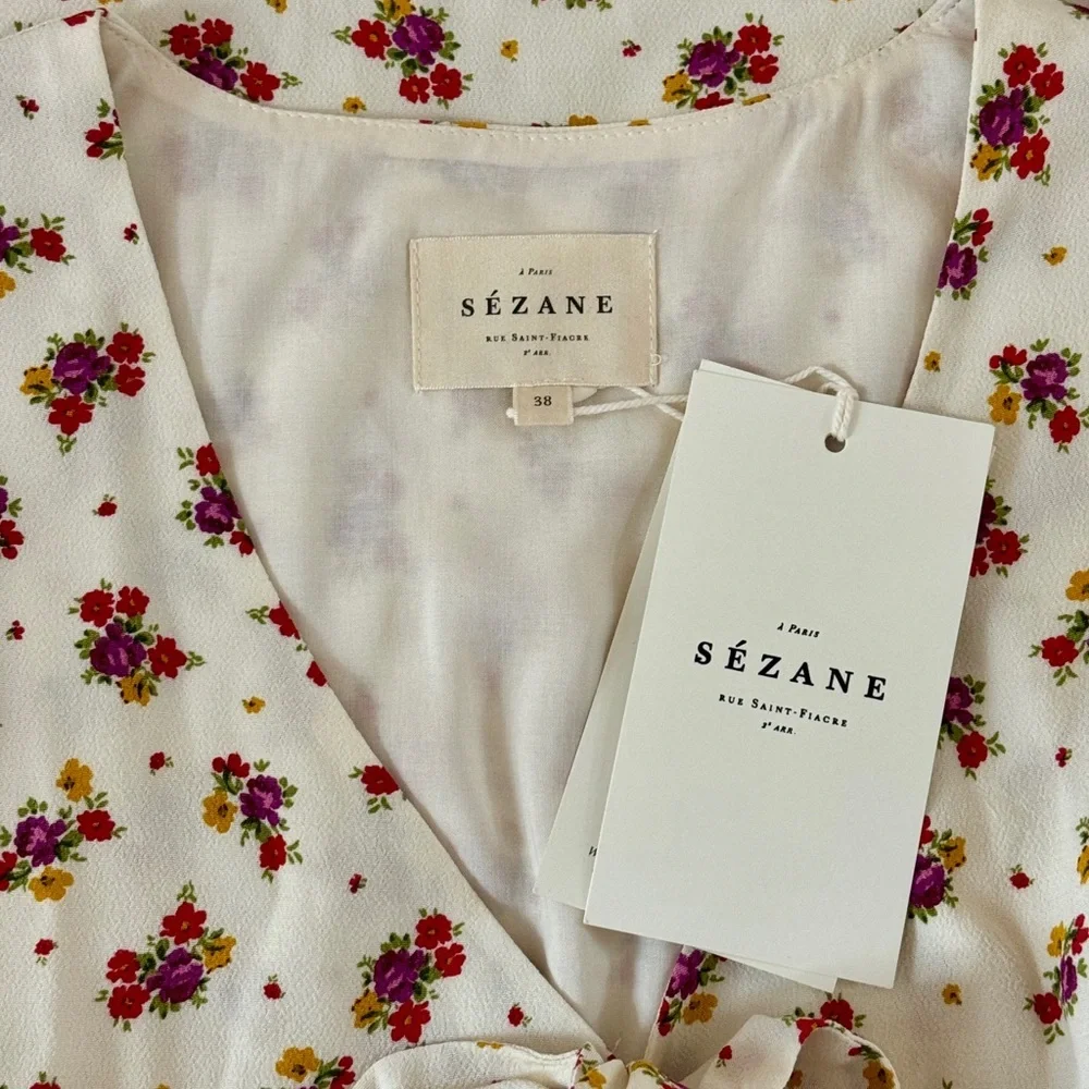 NWT Sezane Midi Floral Short-Sleeve Ophelia Dress - Picture 6 of 7